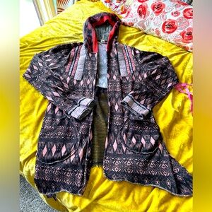 EUC BKE Mixed Media Hooded Boho Cardigan - Size Small